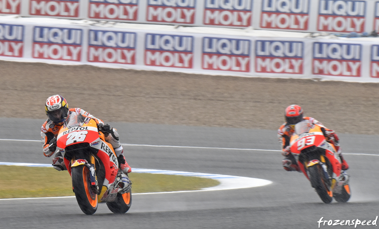 Marc Marquez chasing Dani Pedrosa