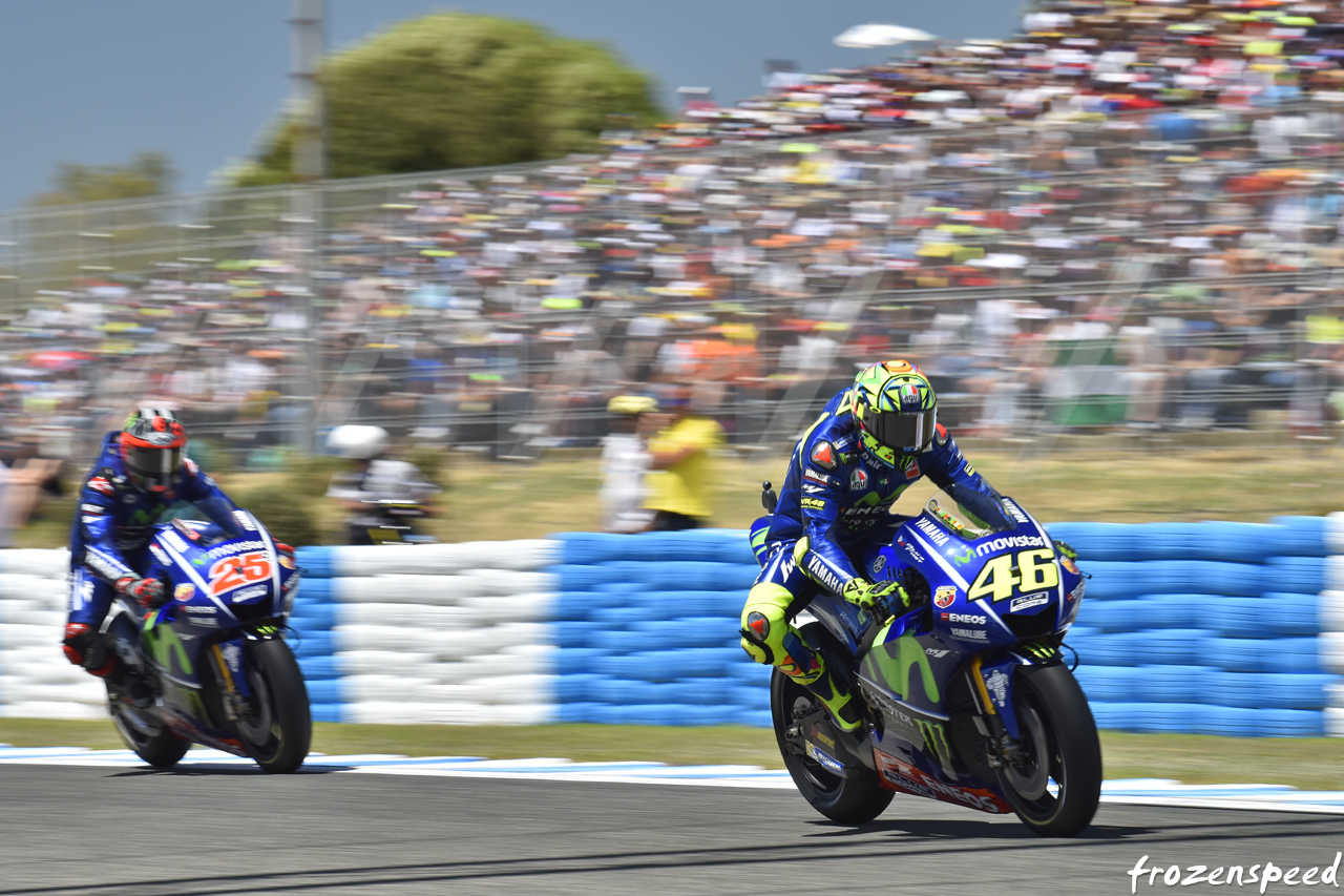 Maverick Vinales chasing Valentino Rossi