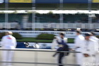 Jaguar D-type speeding past pitwall