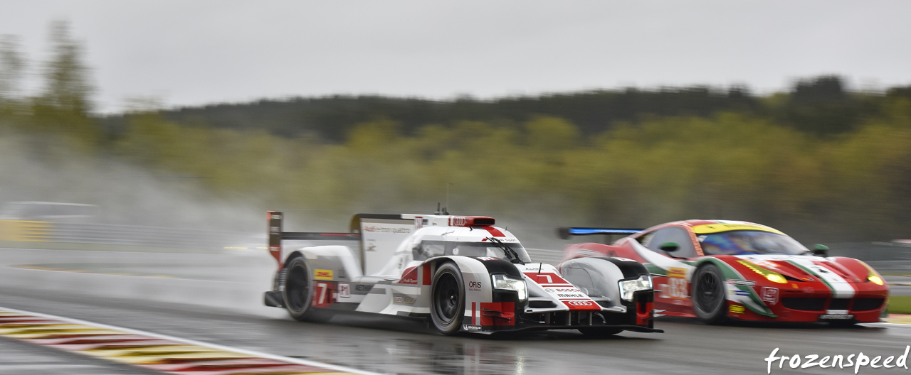 Audi R18 vs Ferrari F458 Spa