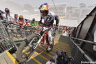 Doug Lampkin riding the pedestrian bridge