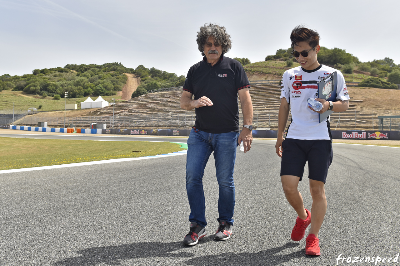 Paolo Simoncelli guiding Tatsuki Suzuki on a Thursday trackwalk