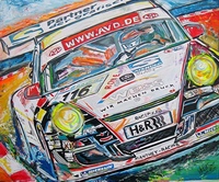 100x120cm Frozenspeed painting of Manthey Porsche by Nina K. Matthies